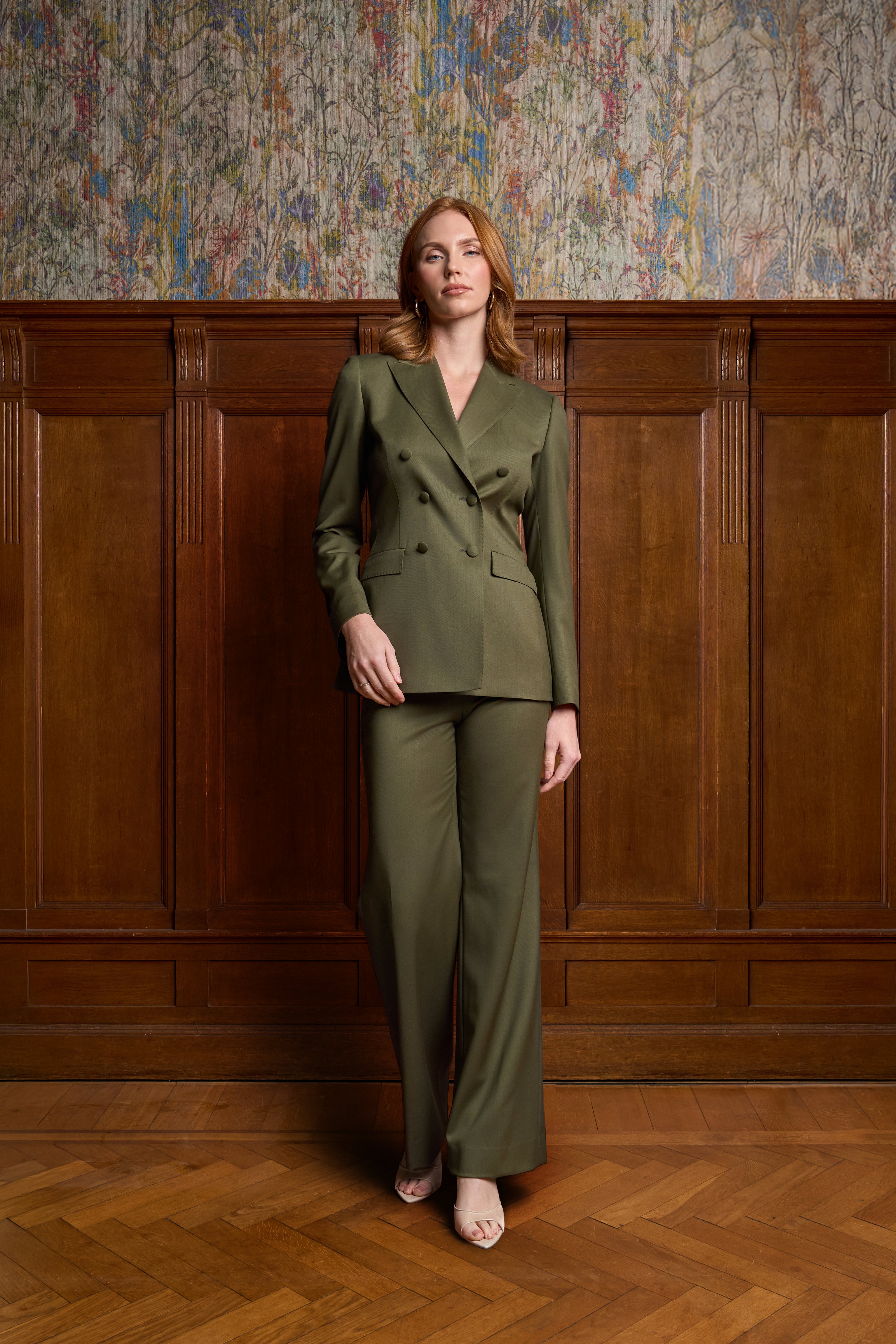 Olijfgroene flared pantalon