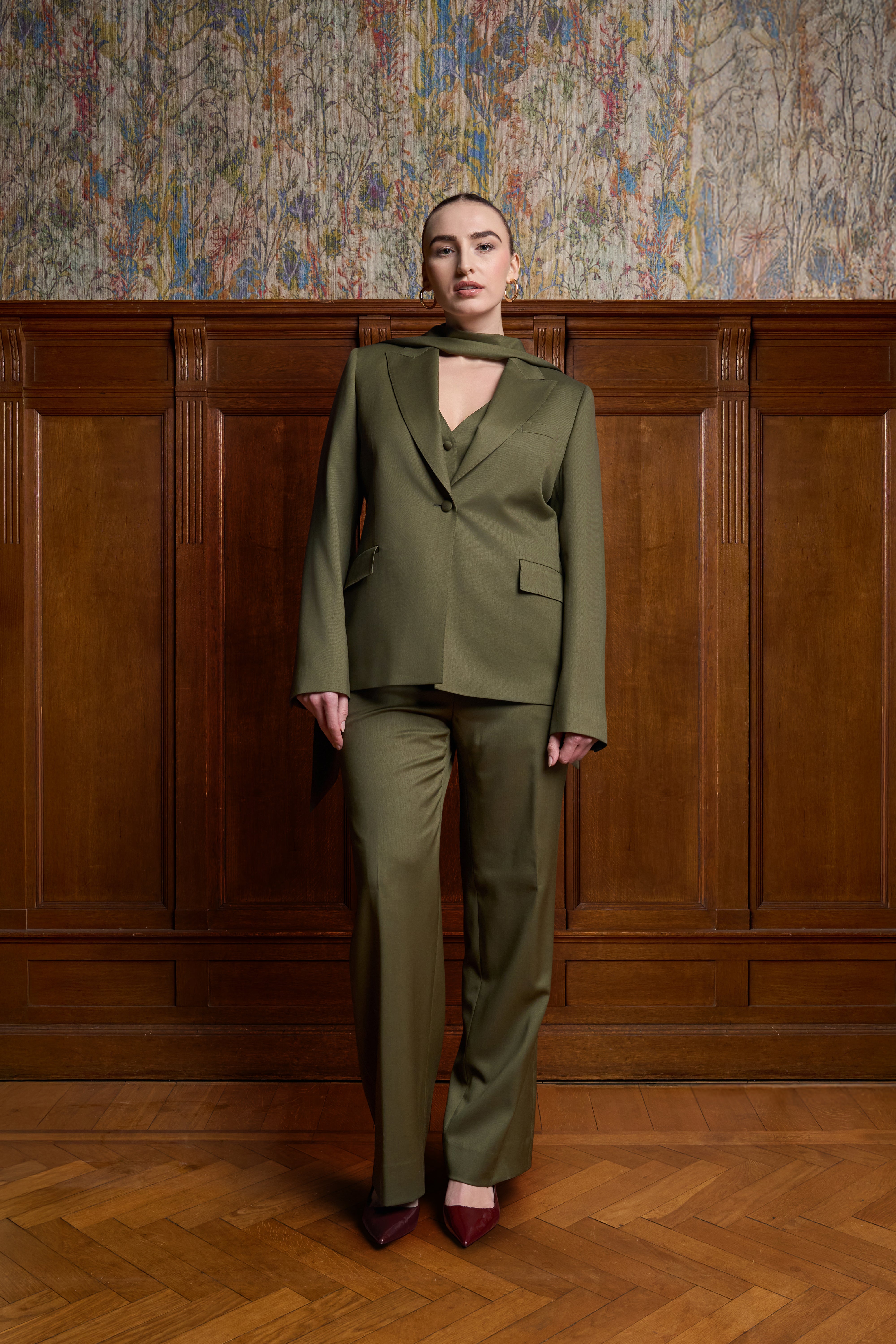 Olijfgroene rechte pantalon