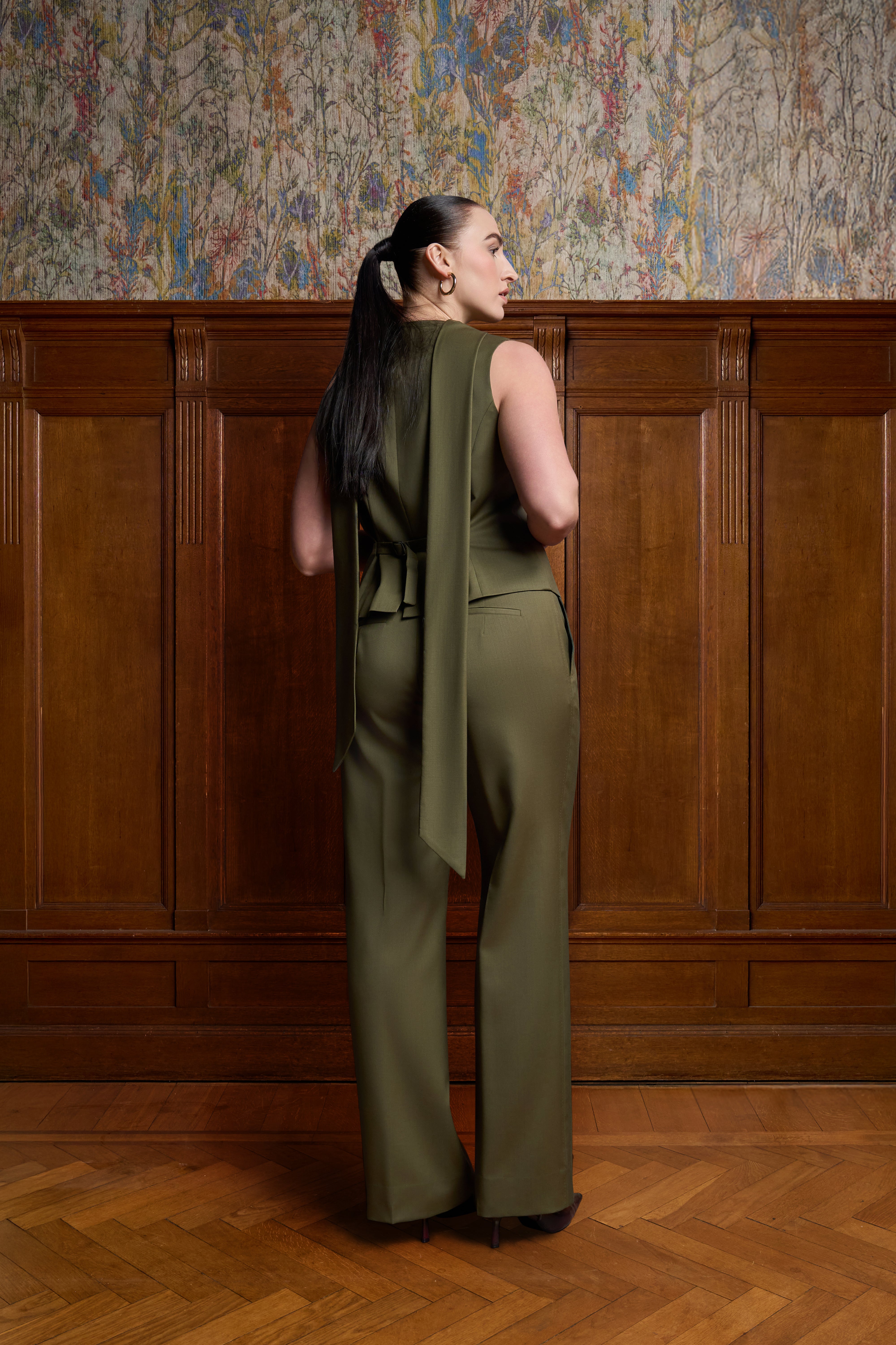 Olijfgroene rechte pantalon