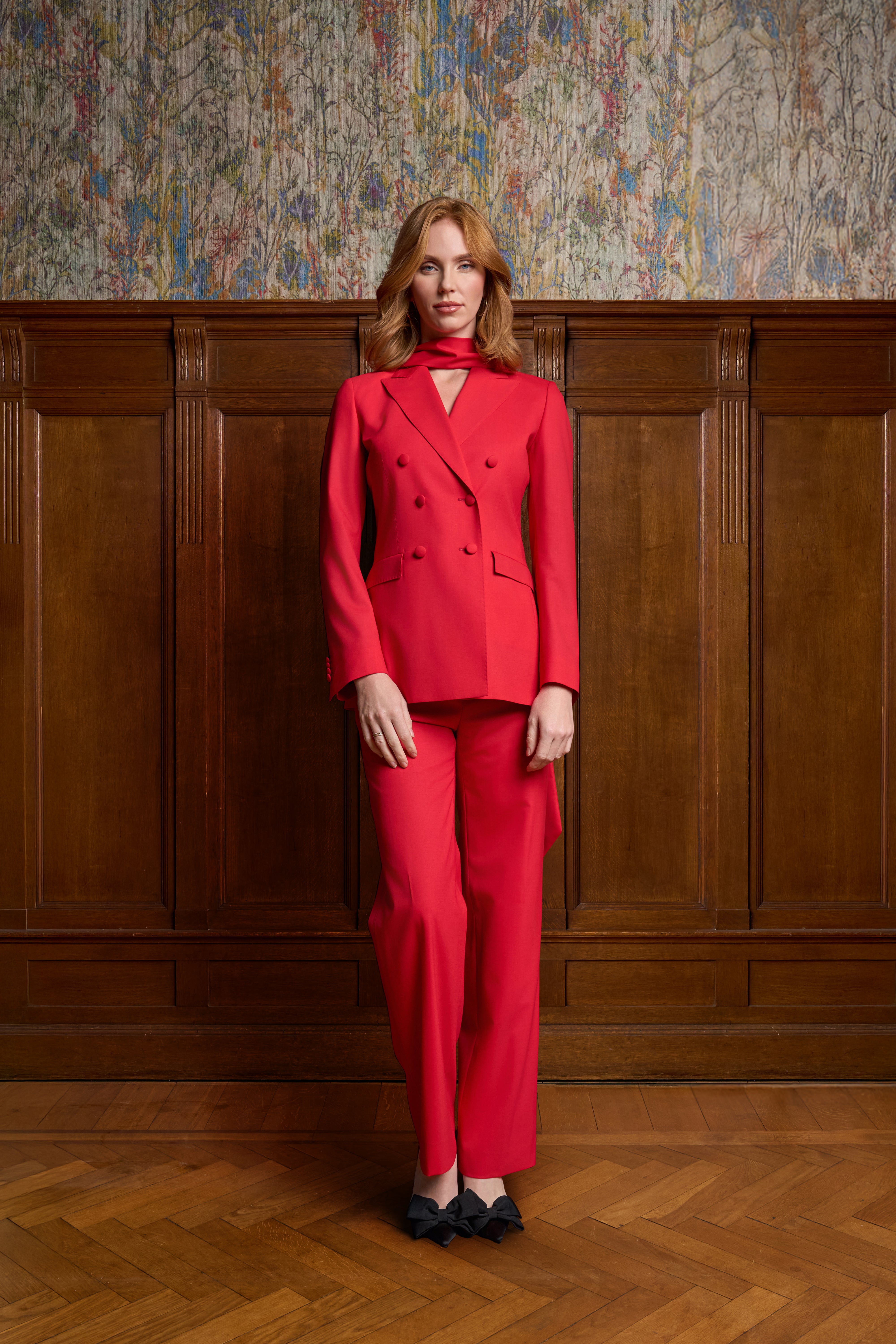 Rood double breasted pak