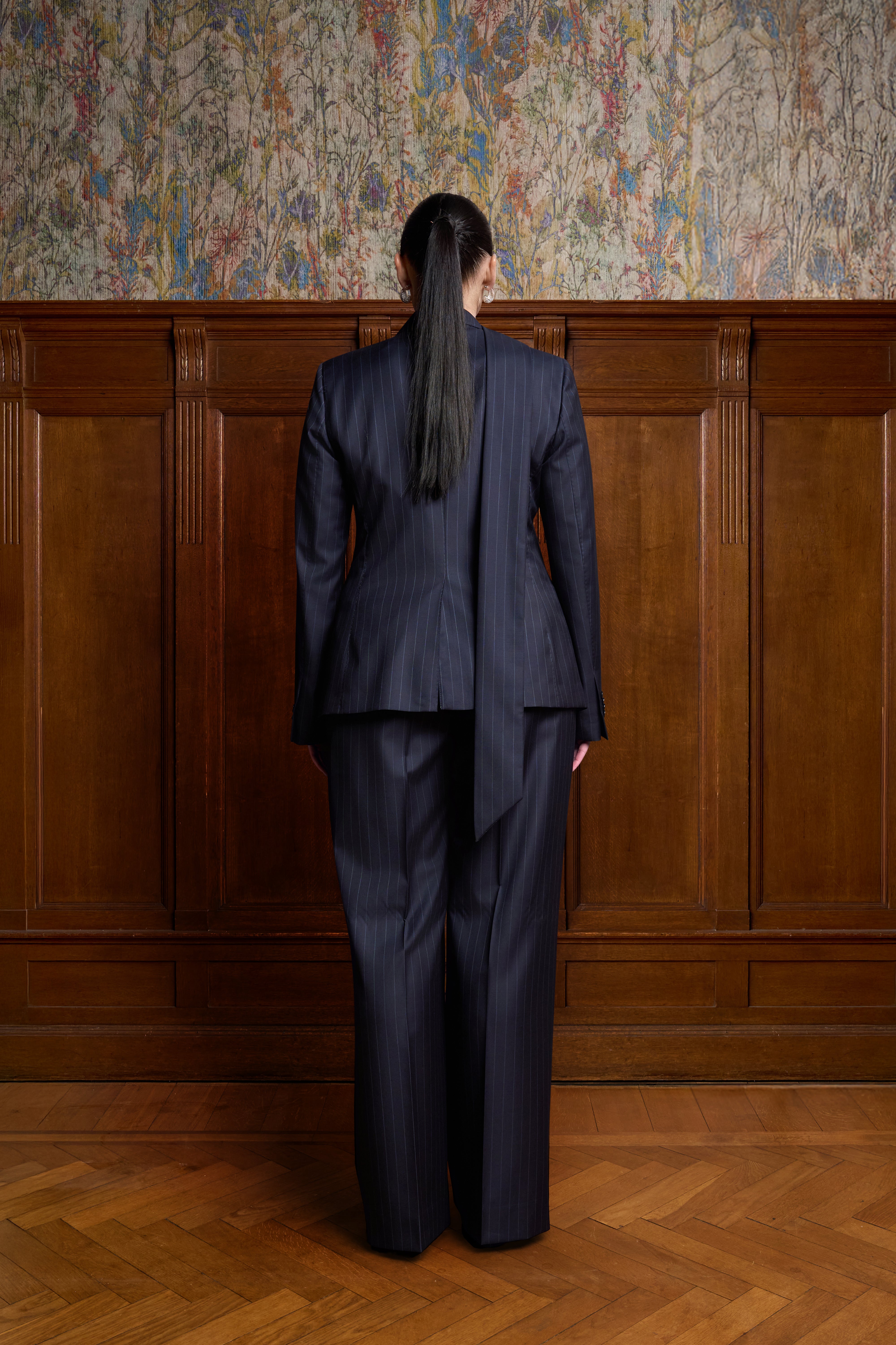 Blauw krijtstreep wide-leg pantalon