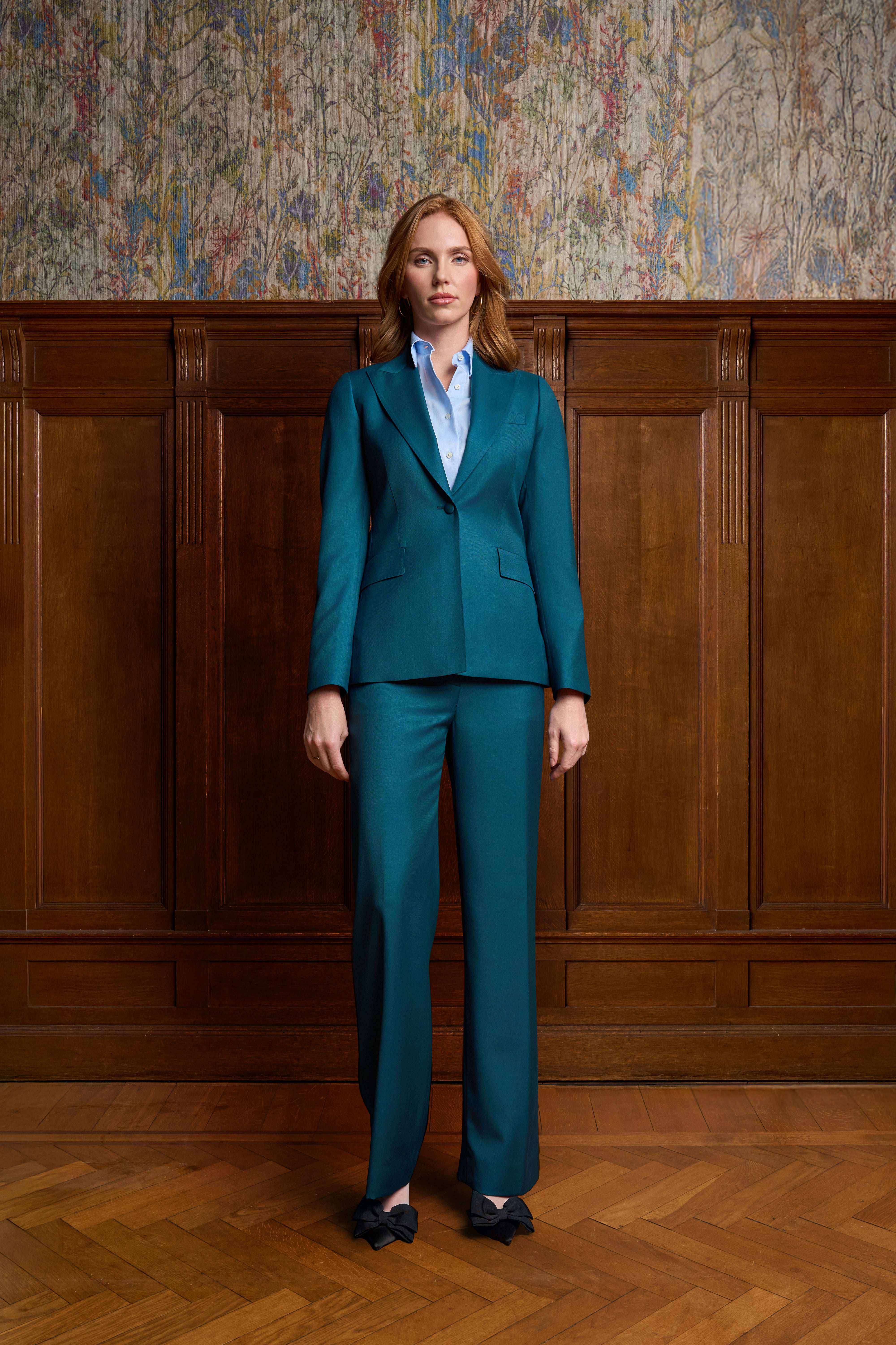 Donker turquoise single breasted pak