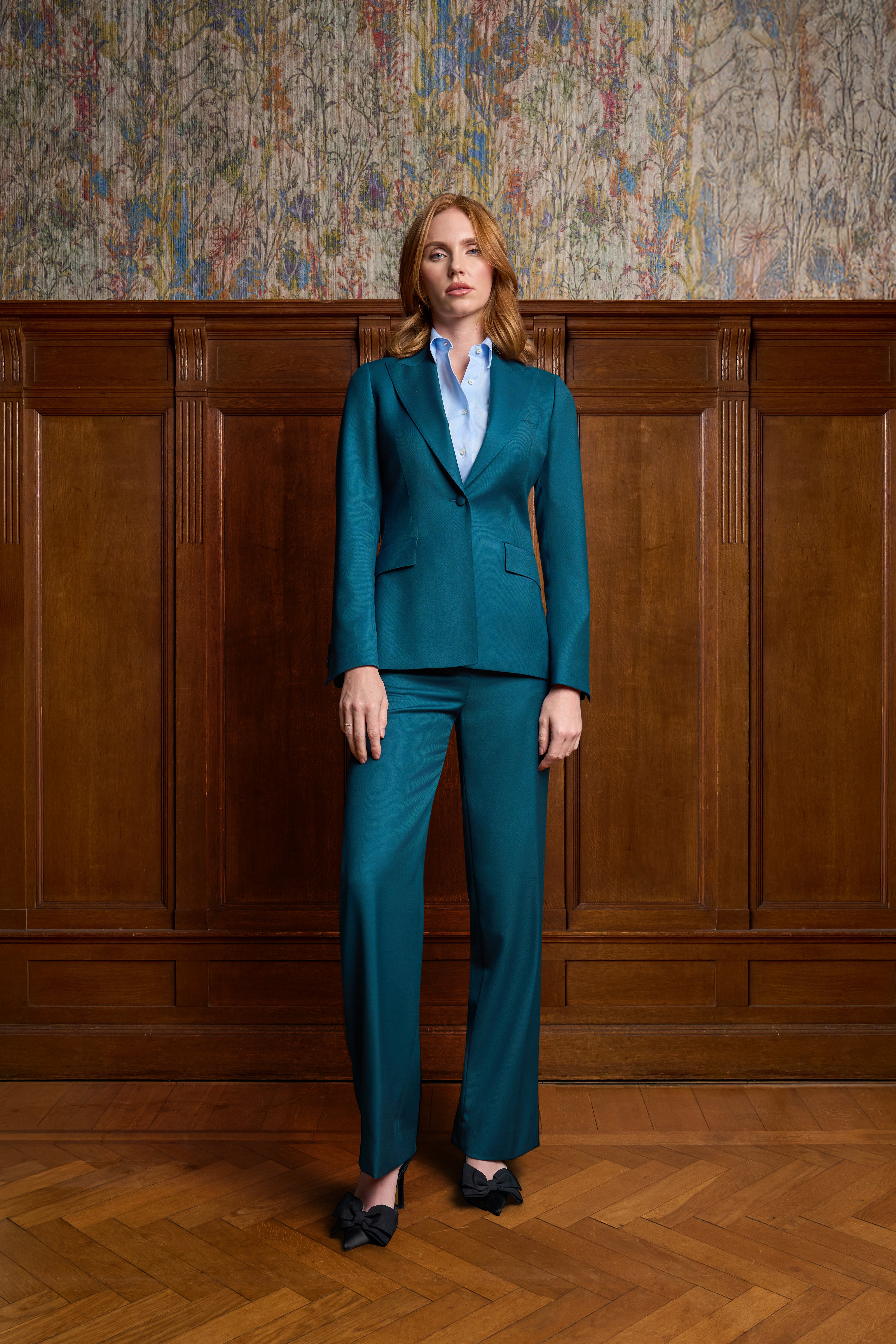 Donker turquoise single breasted pak