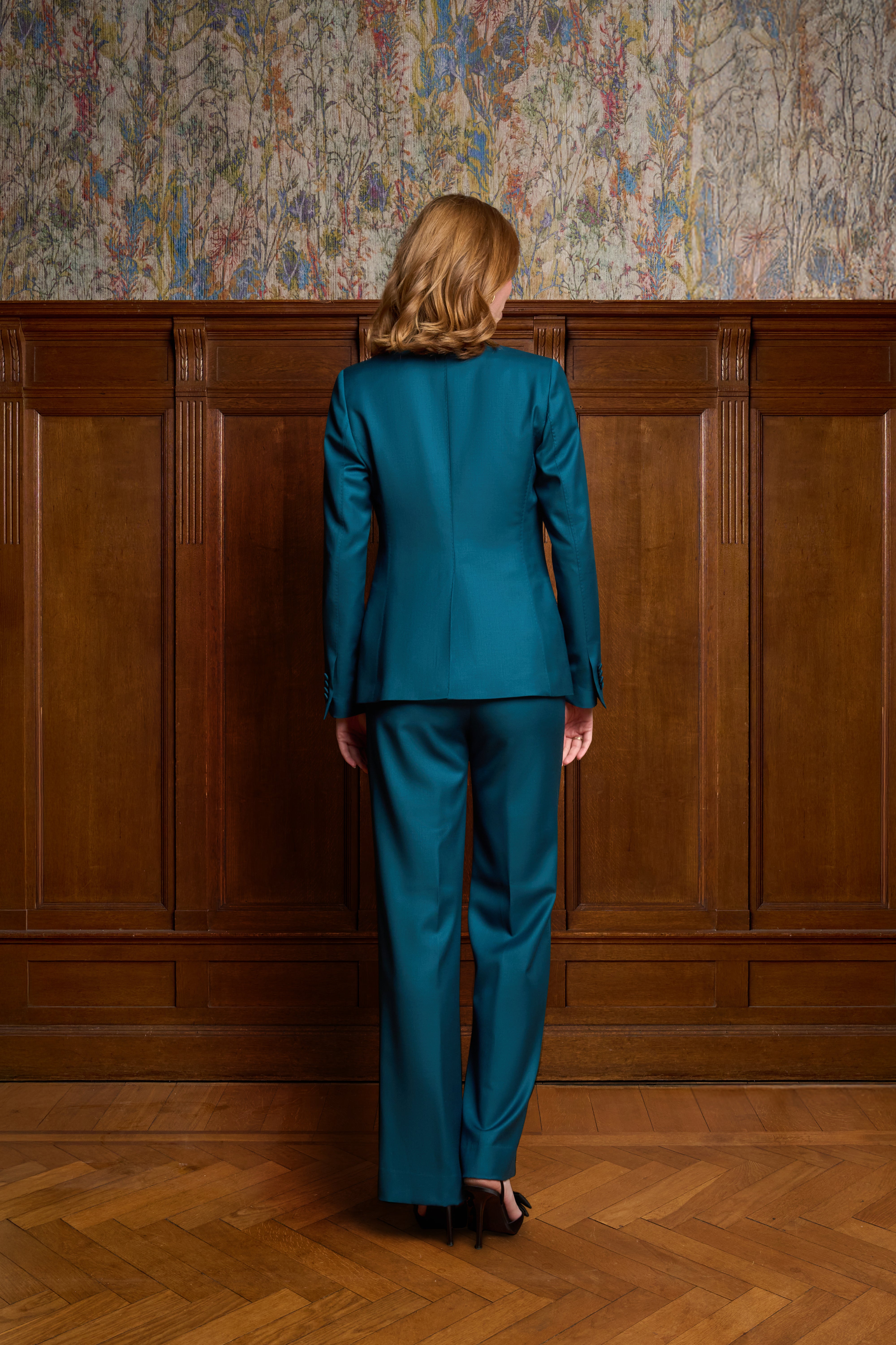 Donker turquoise single breasted pak